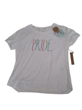 Rae Dunn PRIDE Tee rainbow letters w/ Scrunchie, Large